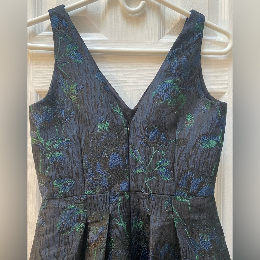 Elegant Dark Floral Jacquard High Low Dress - Picture 5 of 11